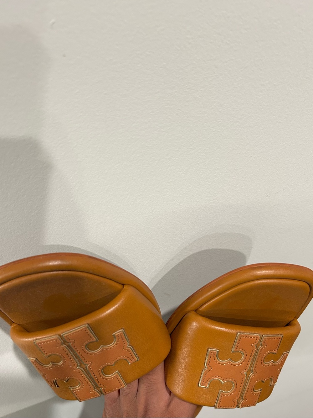 Tory Burch Cognac Leather Logo Slide Sandals - Picture 4 of 5